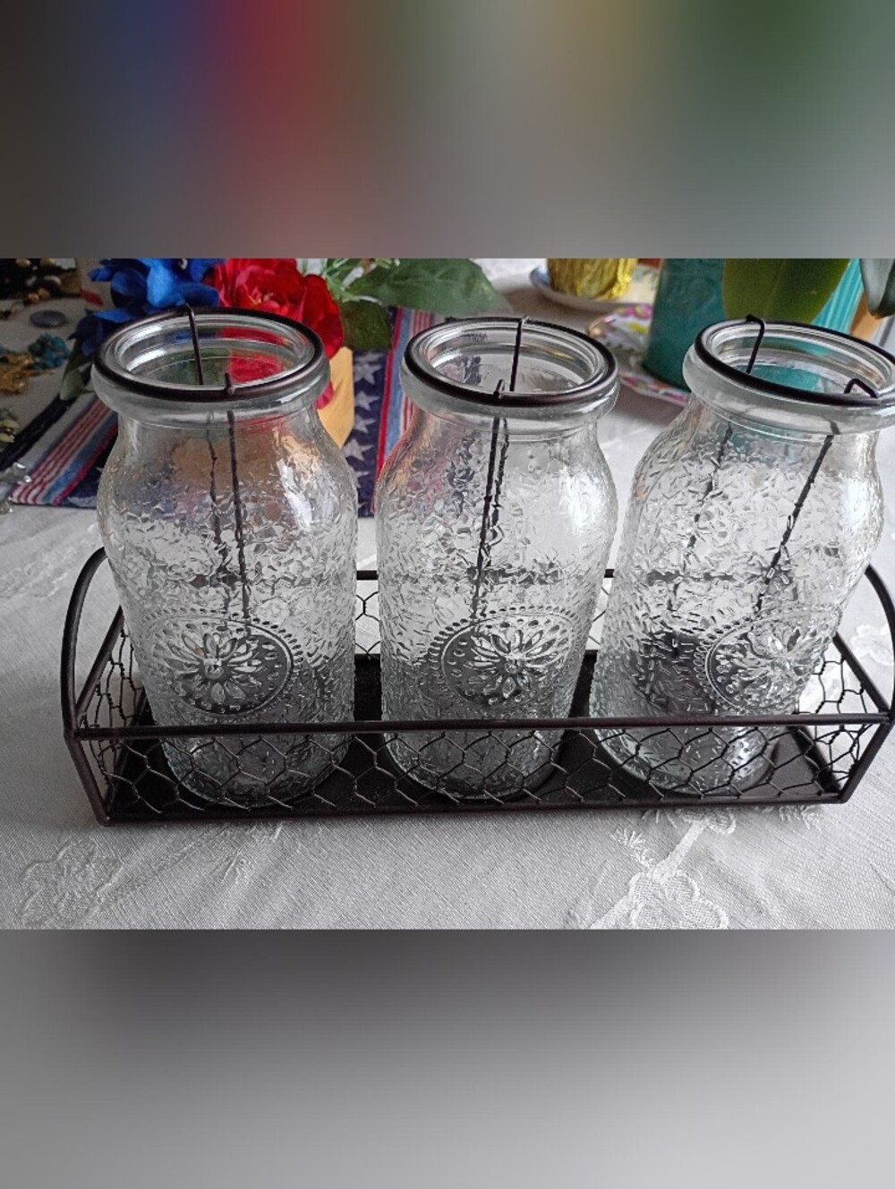 Vintage Partylite Milk Bottle Tealight Holder Set W/Box Of 12 Tea Lights,